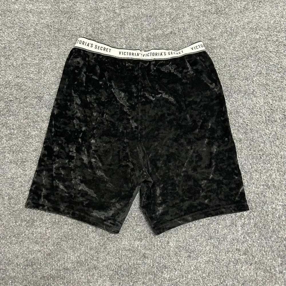 Victoria's Secret Shorts Womens Size M Black Crushed Velvet Logo Biker Lounge